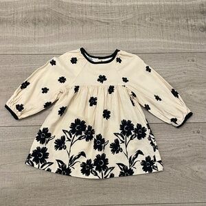 Zara Floral Toddler Girl Dress Ecru & Black Sz: 9-12 months